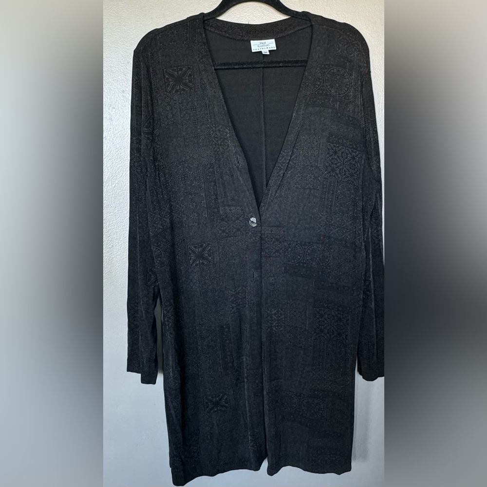 Vintage Hot Cotton Travelware Slinky Cardigan - Size M / XL PTP 23" - Black